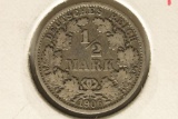 1906-F GERMAN SILVER 1/2 MARK COIN .0796 OZ. ASW