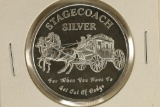 1 TROY OZ .999 FINE SILVER PF ROUND STAGECOACH