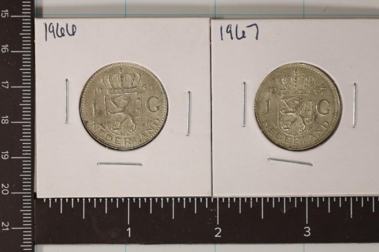 1966 & 1967 NEDERLANDS SILVER 1 GULDEN COINS .301
