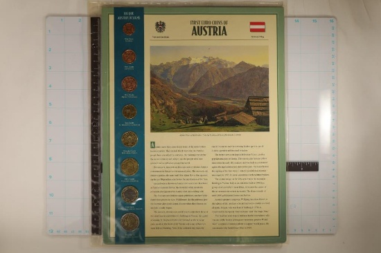 AUSTRIA 8 COIN UNC SET ON LARGE INFO CARD WATCH