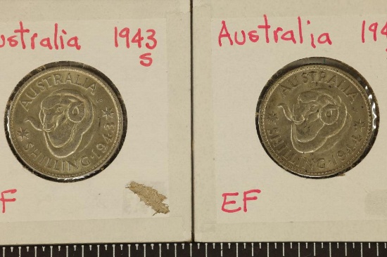 1943-S & 1944-S AUSTRALIA SILVER 1 SHILLING