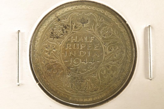1944 INDIA SILVER HALF RUPEE .0939 OZ. ASW AU