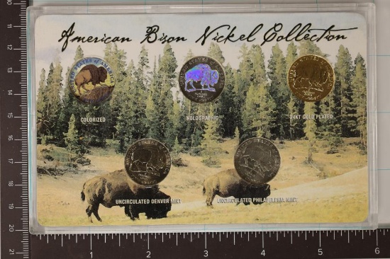AMERICAN BISON NICKEL COLLECTION WITH 5 COINS