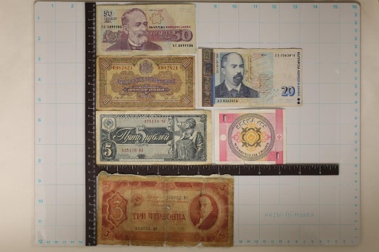 6 FOREIGN BILLS: 1938 RUSSIA 5 RUBLE, 1937