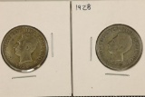 2-1928 ECUADOR SILVER 1 SUCRE COINS .2314 OZ. ASW
