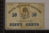 1863 STATE OF SOUTH CAROLINA FIFTY CENTS OBSOLETE