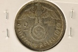 1939-F GERMAN SILVER 2 MARK WITH SWASTIKA .1608