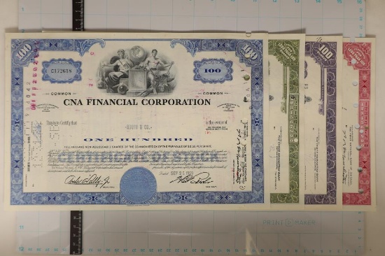 4 VINTAGE STOCK CERTIFICATES: 1969 CNA FINANCIAL