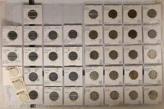 38 METAL VINTAGE FOREIGN TELEPHONE TOKENS: