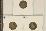 1888 & 2-1891 SILVER SEATED LIBERTY DIMES