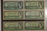 6-1954 BANK OF CANADA $1 BILLS