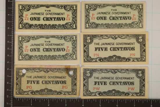 6-JAPANESE GOVERNMENT CENTAVO INVASION CURRENCY
