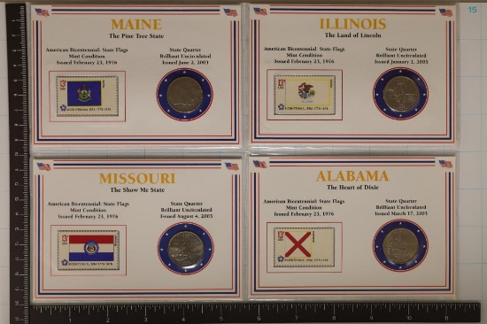 4 US STATE QUARTER AND STAMP SETS: 2003-P MAINE,