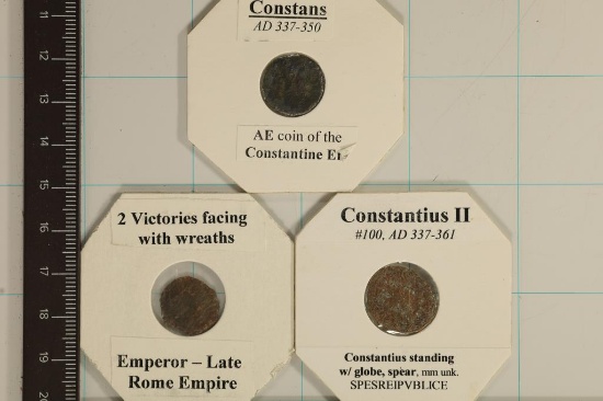 3 ROMAN ANCIENT COINS: 337-350 A.D. CONSTANS, LATE