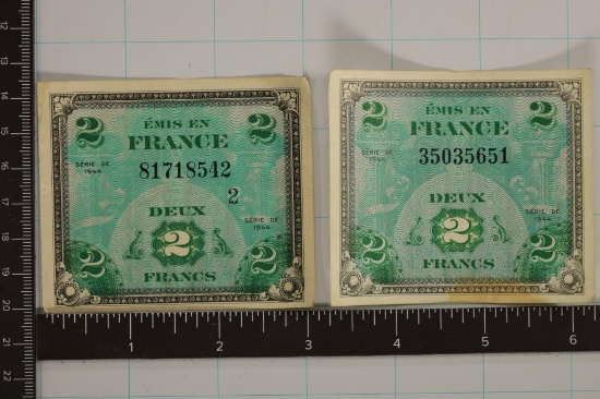 2-1944 FRANCE 2 FRANC MILITARY PAYMENT CERTS