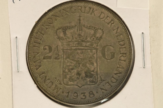 1938 NEDERLANDS SILVER 2 1/2 GULDEN .5787 OZ. ASW