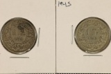 1913 & 1945 SWITZERLAND SILVER 1 FRANCS .2684