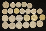 24 METAL CASINO TOKENS: 11-25 CENTS, 1-10 CENT,