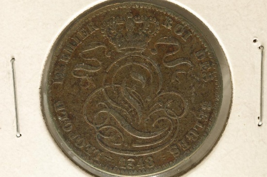 1848 BELGIUM COPPER 5 CENT COIN