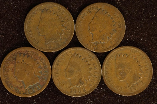 1890, 2-1891 & 2-1902 INDIAN HEAD CENTS