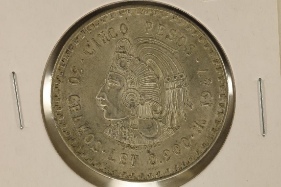 1947-M MEXICO SILVER 5 PESO .8681 OZ. ASW