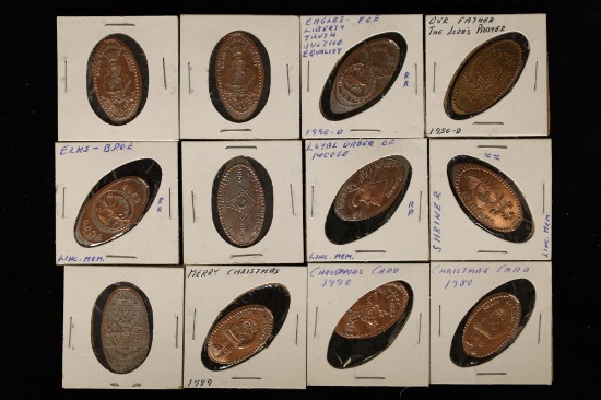 12 ELONGATGED LINCOLN CENTS: 3-CHRISTMAS THEMED,