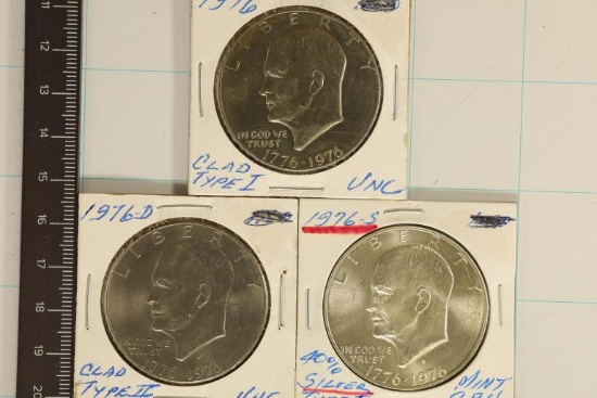 1976-P/D/S IKE DOLLARS. ALL UNC.  "S" IS 40%