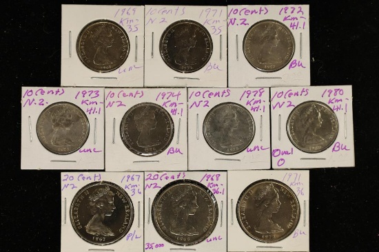 10 AUSTRALIA BRILLIANT UNC COINS: 7-10 CENTS (1969