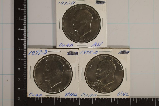 1971-D, 1972-D & 1973-D IKE DOLLARS. UNC
