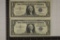 2-1957 US $1 SILVER CERTS, BLUE SEAL STAR NOTES