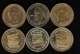 6 DOUBLE EAGLE TOKENS 4 ARE PARTIALLY GOLD COLORED