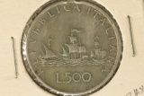 1960 ITALY SILVER 500 LIRE .2953 OZ. ASW