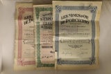3 VINTAGE FRANCE STOCK CERTIFICATES: 2 MINES OF