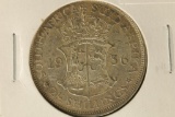 1936 SOUTH AFRICA SILVER 2 1/2 SHILLING .3637