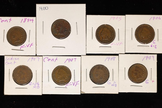 1894, 1900, 1905, 06, 2-07, 08 & 09 INDIAN HEADS