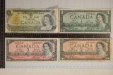 4-CANADA BILLS 1-1954 $1, 1973-$1 AND 2-1954 $2