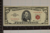 1963 US $5 RED SEAL STAR NOTE CRISP