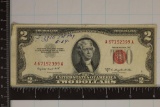 1953-B US $2 RED SEAL NOTE WRITING IN INK ON THE
