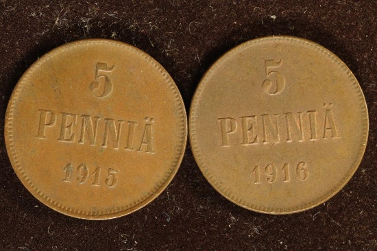 1915 & 1916 FINLAND 5 PENNIA