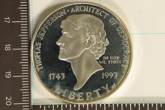 1993-S US PROOF SILVER $1 "THOMAS JEFFERSON" IN