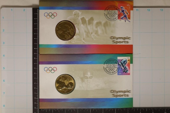 2 -2000 AUSTRALIA OLYMPIC SPORTS $5 COINS IN FDC'S