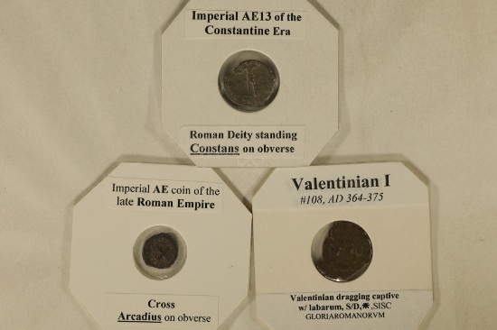 3 ROMAN ANCIENT COINS: 363-408 A.D. ARCADIUS, 363-