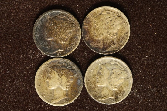 1927, 40-S, 44-D & 1945 SILVER MERCURY DIMES