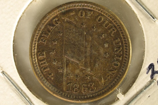 1863 CIVIL WAR TOKEN "THE FLAG OF OUR UNION"