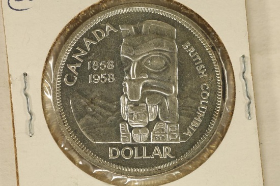 1958 CANADA SILVER "TOTEM POLE" DOLLAR. BRILLIANT