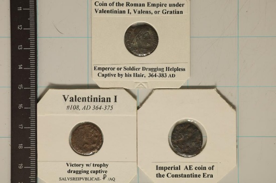 3 ROMAN ANCIENT COINS: 364-383 A.D.