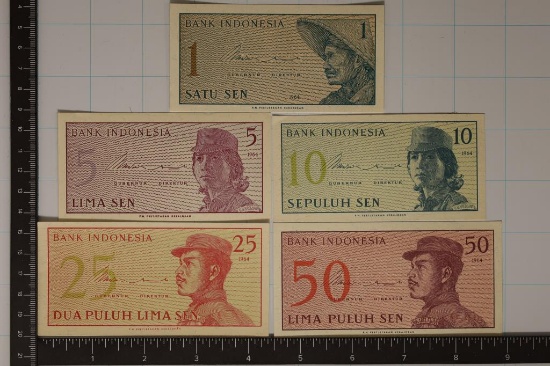 5-1964 INDONESIA CU SEN BILLS: 1, 5, 10, 25 & 50
