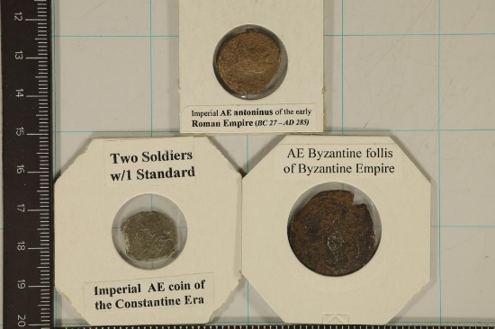3 ROMAN ANCIENT COINS: 27 B.C - 285 A.D. EARLY