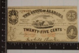 1863 STATE OF ALABAMA 25 CENT OBSOLETE BANK NOTE