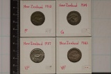 1933, 34, 37 & 1943 NEW ZEALAND SILVER 6 PENCE